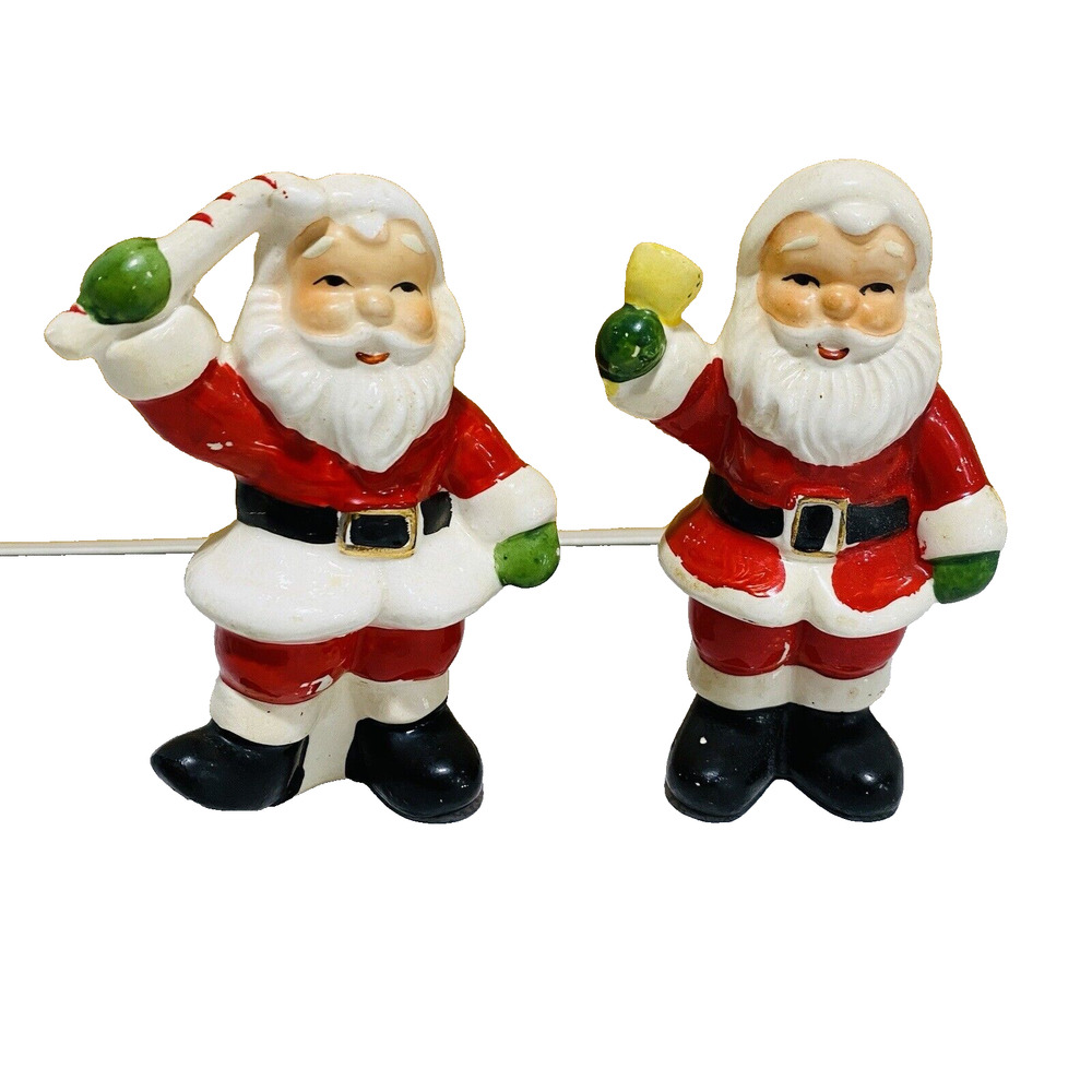 Vintage Santa Claus Ceramic Salt & Pepper Shakers Set Painted Mid Century 1960's